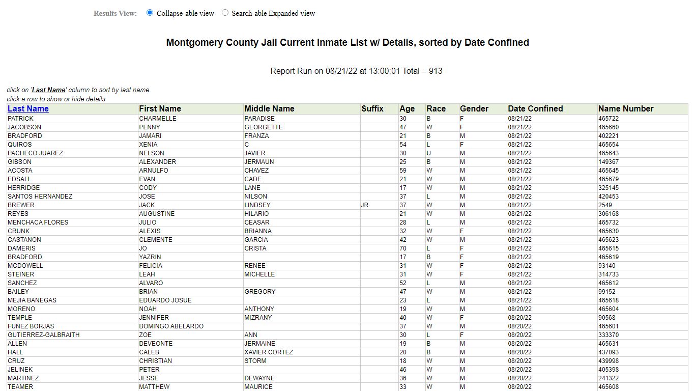 Jail Roster - Montgomery County, Texas